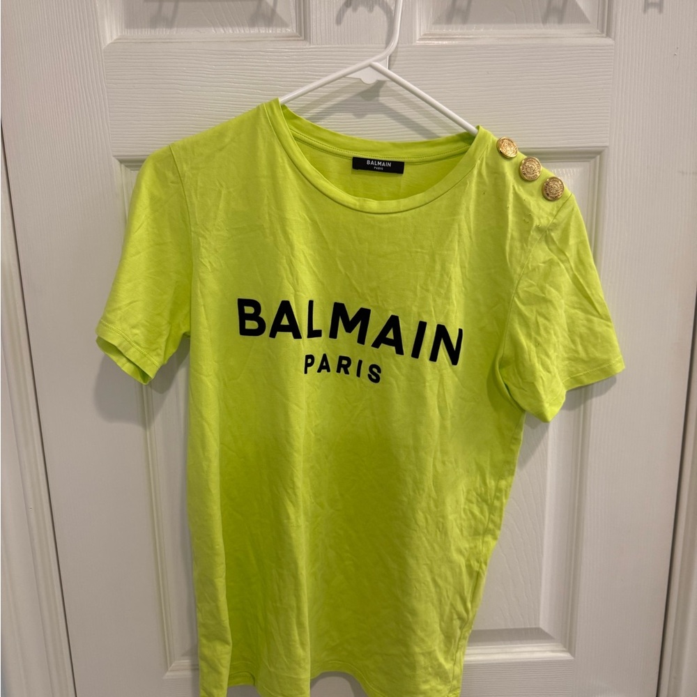 Balmain Neon Green T-Shirt with Black Logo